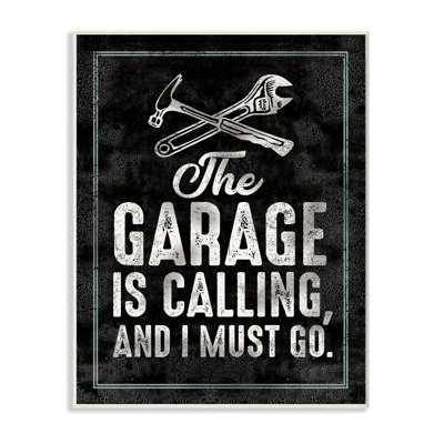« garage is calling work », art textuel sur motif de pièce
