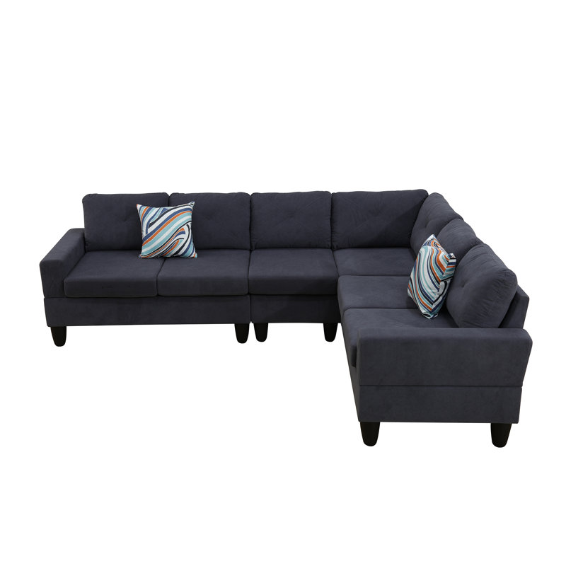 Antania Upholstered L-Shaped Sectional Right Hand Facing, Gray Microfiber / Microsuade