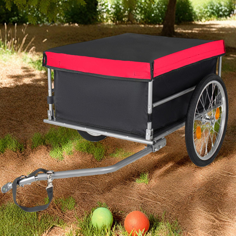 Remorque porte-vélos pliable avec roues de 20 po, housse amovible, cadre pliable, dégagement rapide, Noir / Rouge