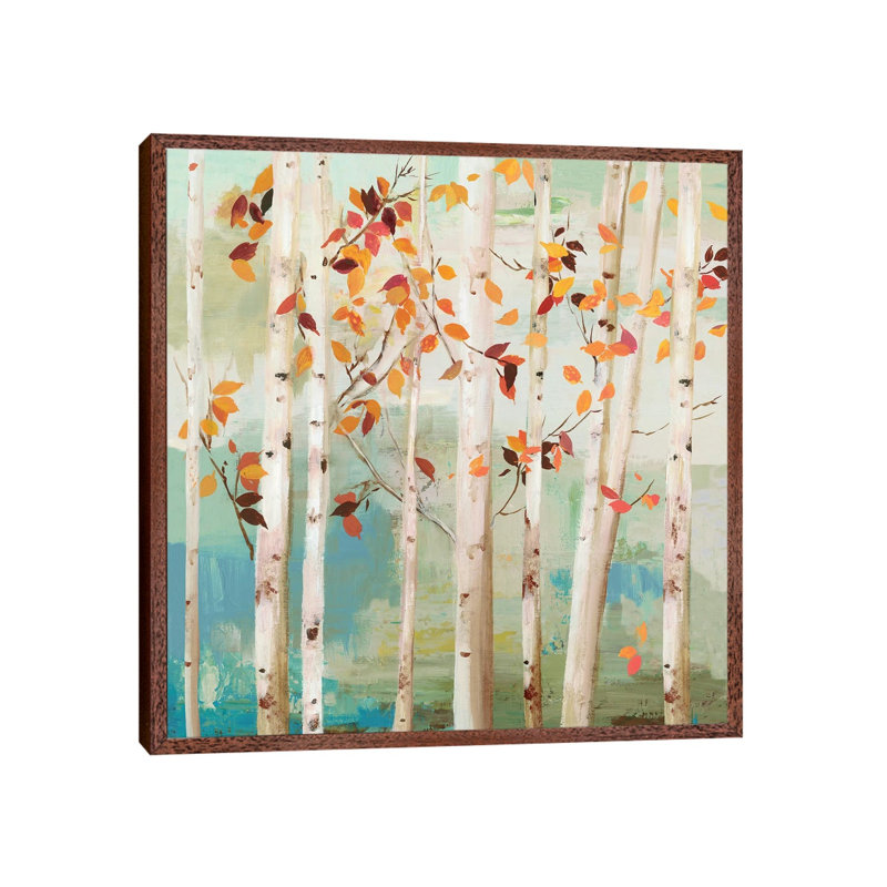Fall Birch Trees by Allison Pearce - Painting on Canvas, Classic Brown Wood Framed Canvas, 45.72 cm H x 45.72 cm W