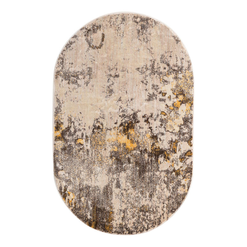 Tapis beige à motif abstrait Frodsham, Ovale 3 pi 3 po x 5 pi 3 po
