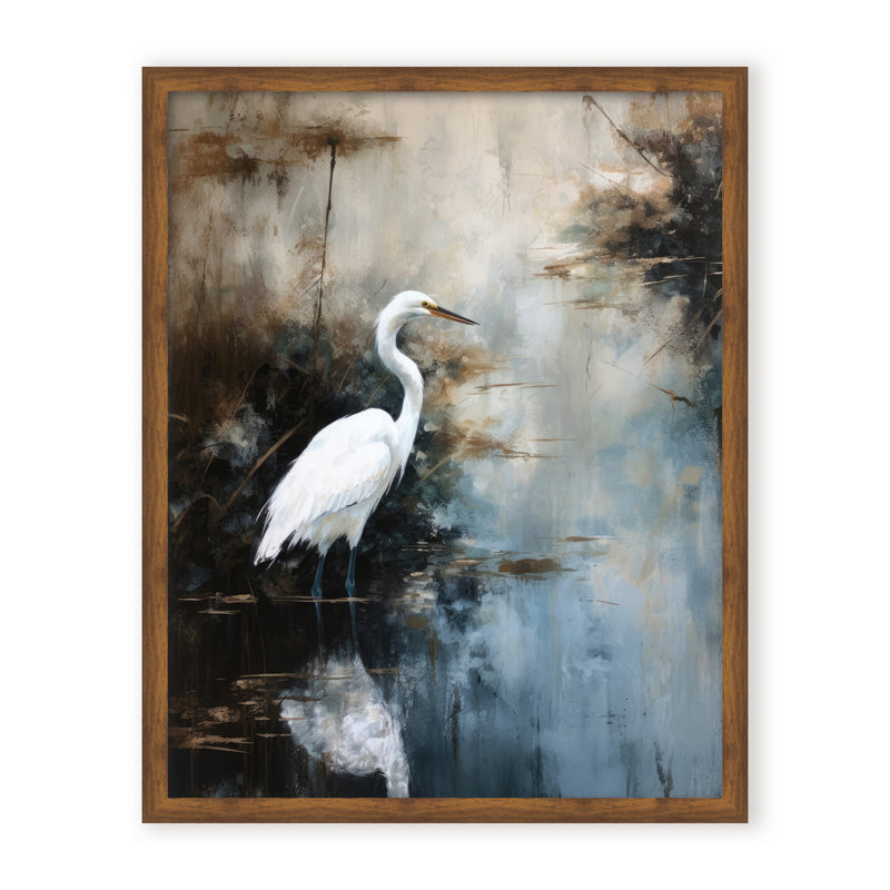 Nature Inspired Egret In Lake, Black, 30" H x 24" W x 1.125" D, Framed Print