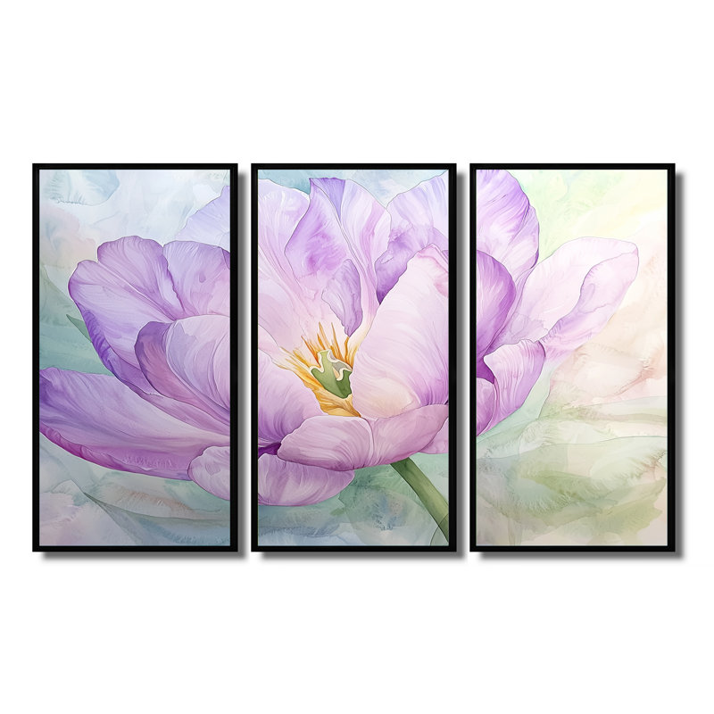 Ensemble de salon d'été avec tulipe mauve II, 28" H x 36" W, Reproduction avec cadre flottant, Black