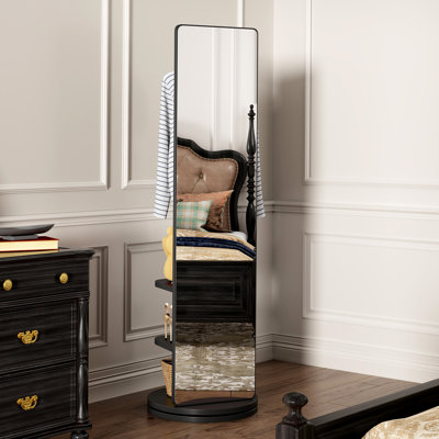 Miroir pleine grandeur en bois massif + bois d'hévéa + verre, grand miroir de 65,7 po x 17,7 po (largeur du miroir: 13,7 po) pour regarder le corps entier