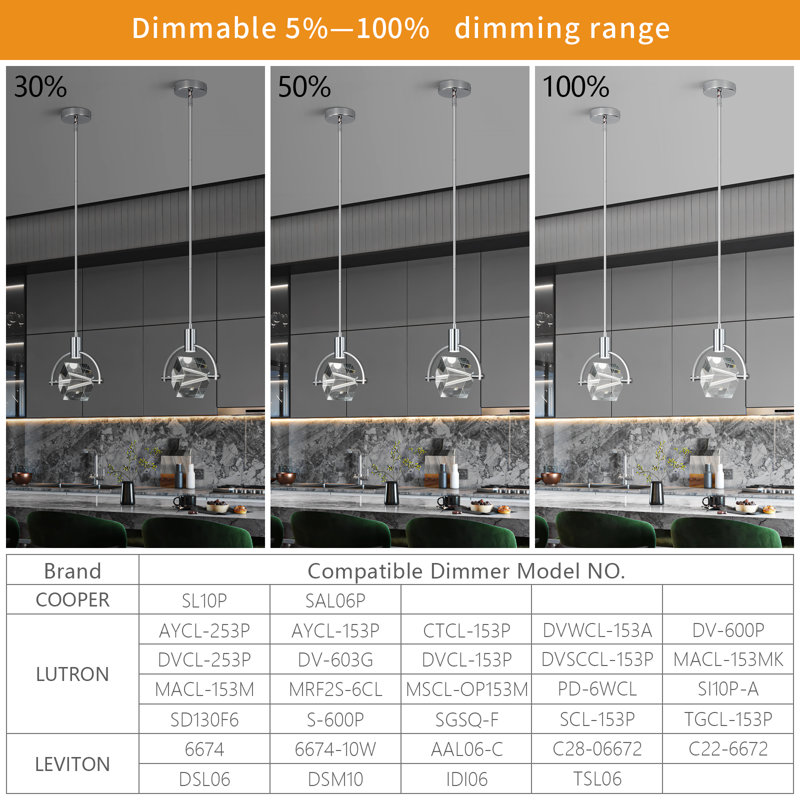 Luminaire suspendu en cristal pour îlot de cuisine à DEL Margoth, Chrome