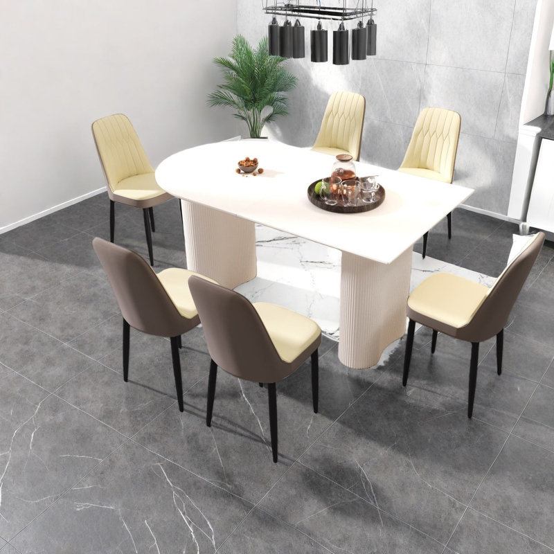 Ensemble de table de salle à manger moderne en MDF beige avec chaises en polyuréthane, idéal pour la maison et la cuisine