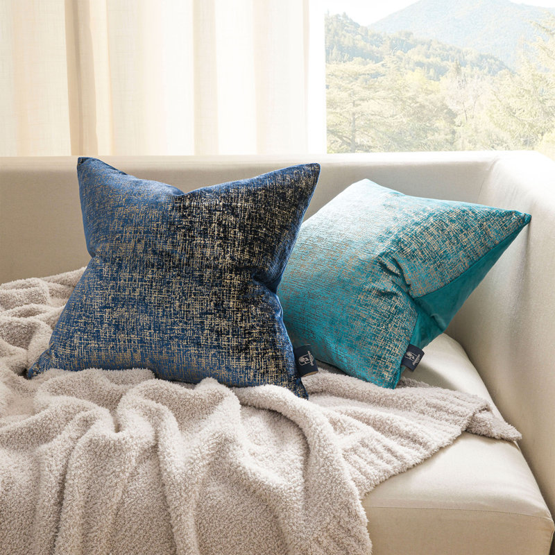 Housse de coussin en velours bleu marine texturé, coussins décoratifs pour canapé-lit, Bleu marine, Square 20"