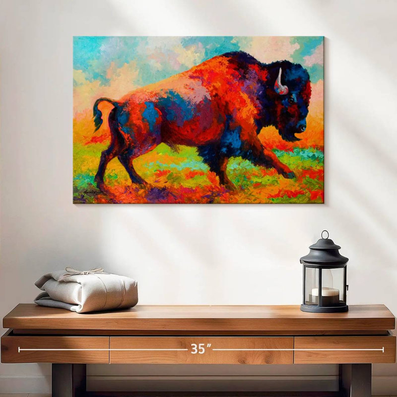 Bison de Brampt qui court en courant, H 16 po x l 24 po