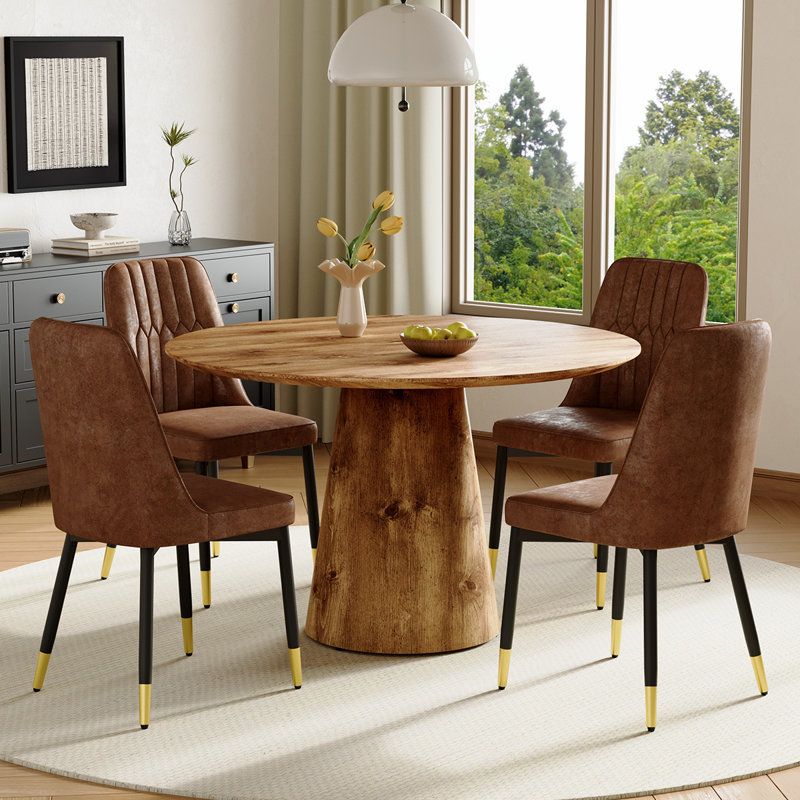 45'' Round Dining Table Set with Upholstered Chairs, Modern Kitchen Table and Chairs, 5 Pieces: Table, 4 Chairs