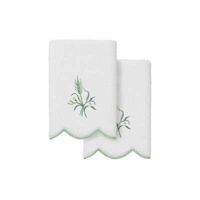  100% Turkish Cotton WHITNEY Scallop 2PC Embellished Fingertip Towel Set