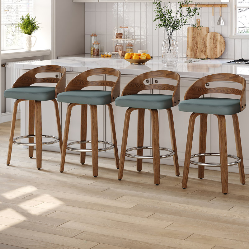Ensemble de 4 tabourets de comptoir pivotants rembourrés Mahtab, Vert, Tabouret de comptoir (siège d'une hauteur de 25,1