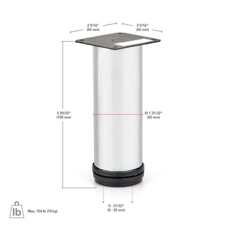 Adjustable Round Leg, Chrome