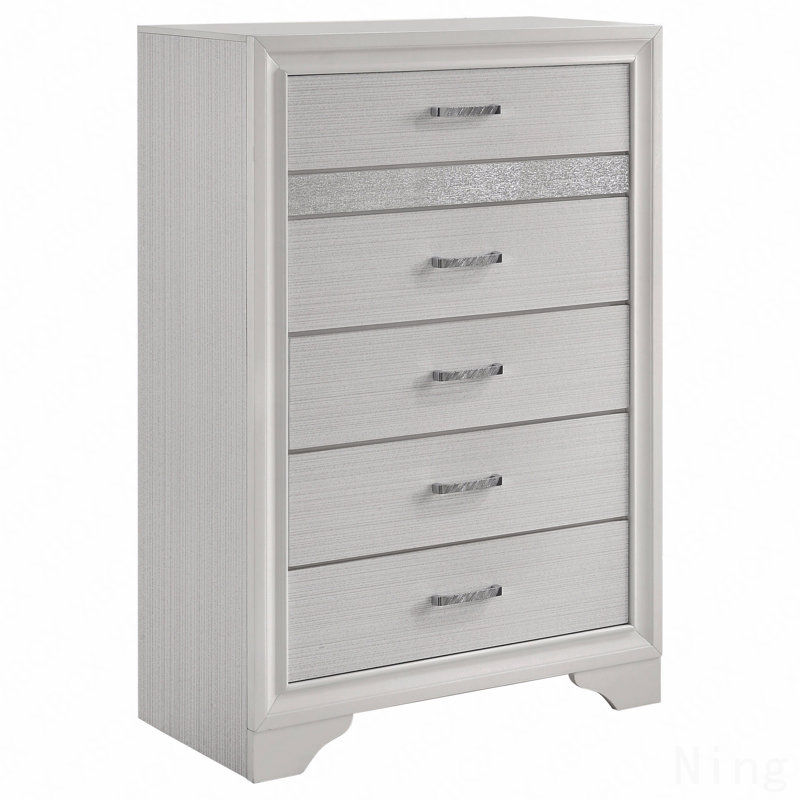 6-Drawer Sparkle Accent Chest with Hidden Jewelry Drawer & Felt Lining, White