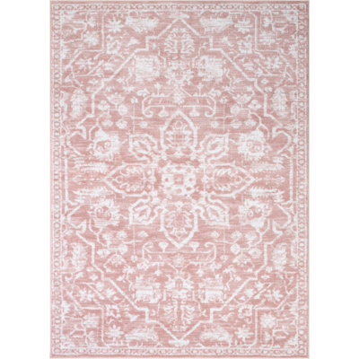Dazzle Blush Pink/White Disa Vintage Medallion Soft Rug