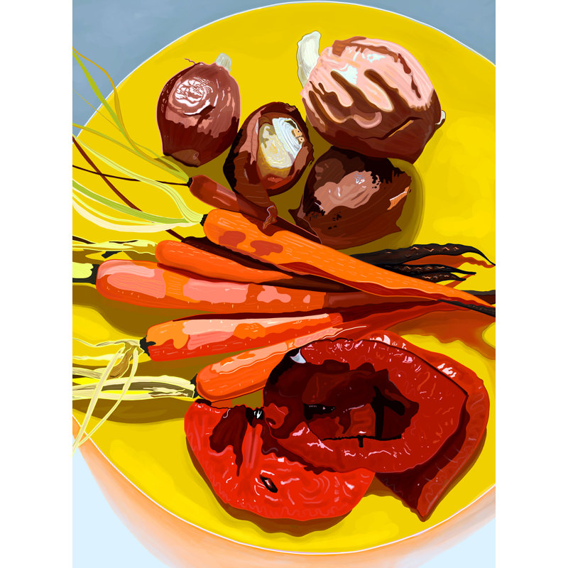 Roasted Vegetables On Yellow Plate Print by Evan Sklar, Black Framed Paper, 31.25" H x 25.25" W