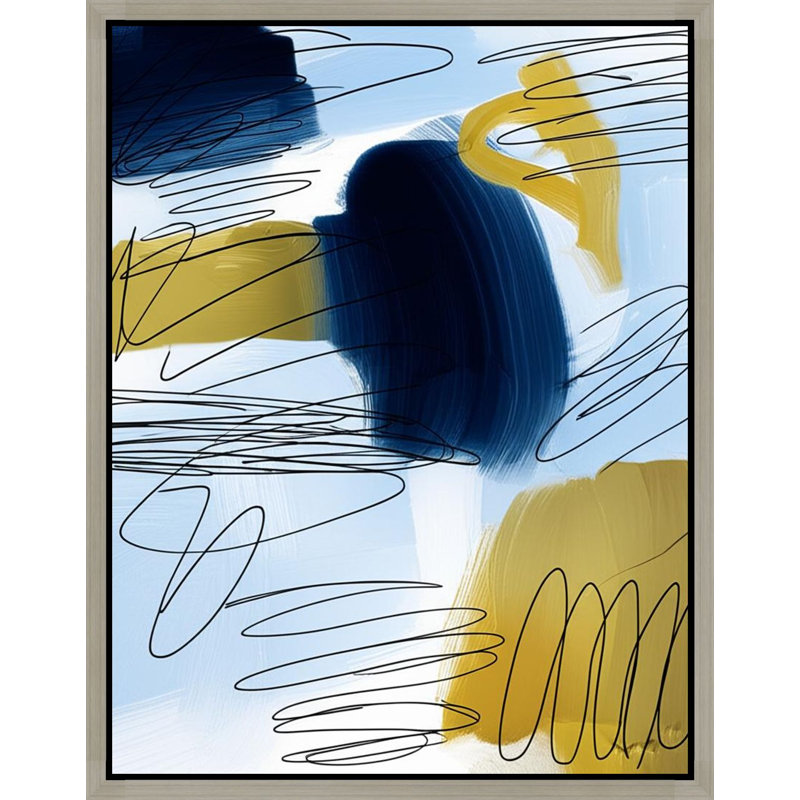«Blue and Gold Abstract Expression», art mural sur toile encadrée, 14" H x 11" W, Silver