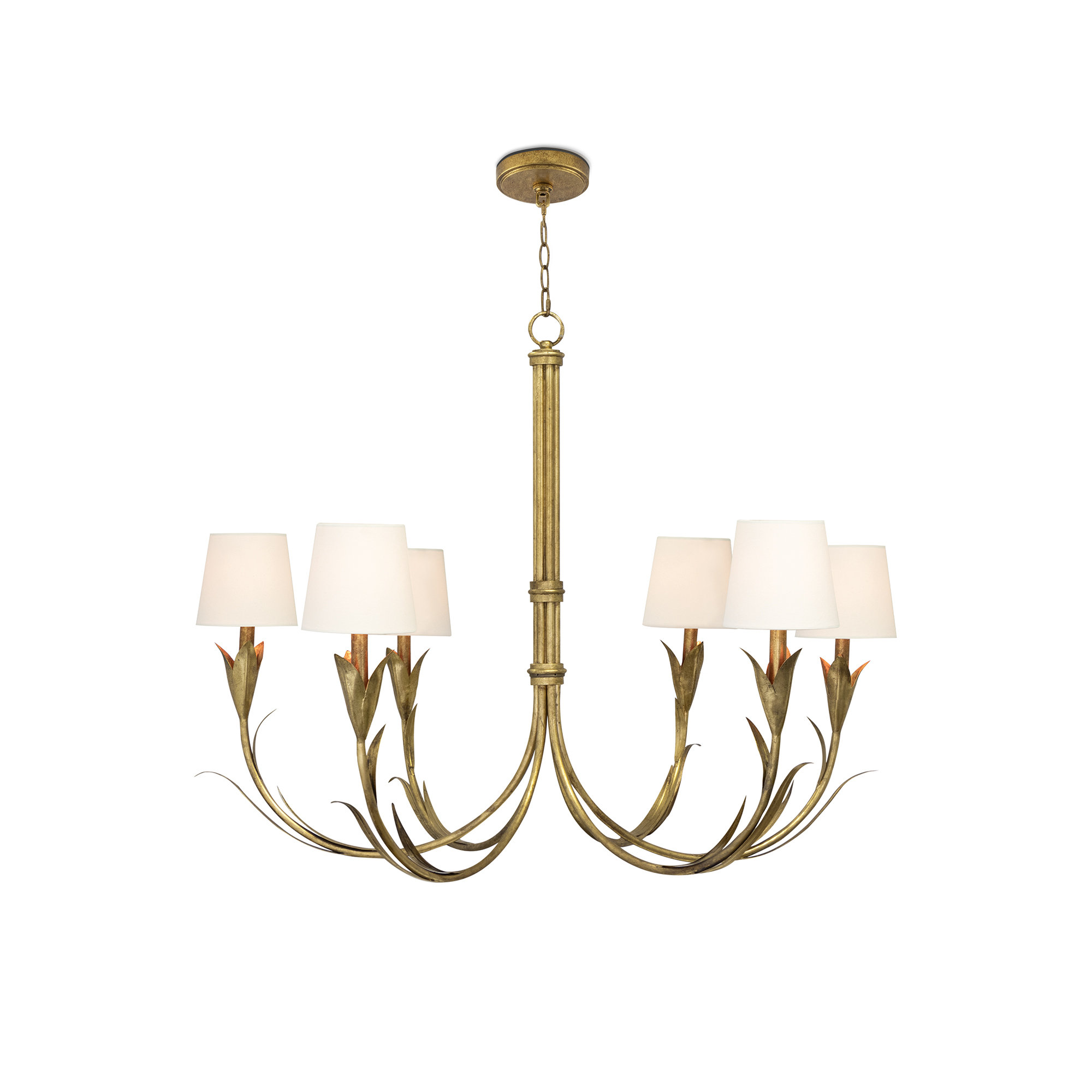 River Reed 6 - Light Dimmable Chandelier, Antique Gold Leaf