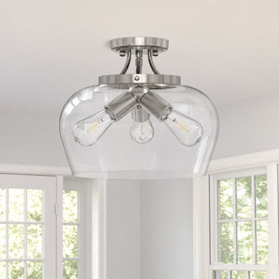 Penley 3 - Light 13.8" Glass Semi Flush Mount Ceiling Light in Brushed Nickel