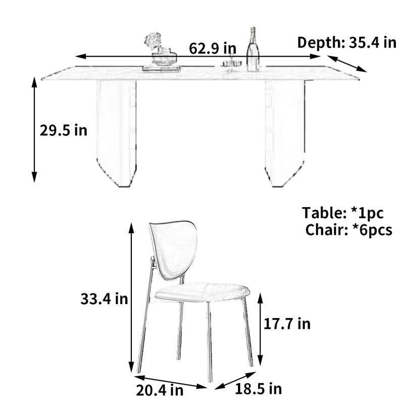 Petite table et chaise de salle à manger élégante pour petit appartement, H 29,5 po x L 62,9 po x l 35,4 po