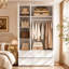 Armoire-penderie 6 portes de 119 cm de large avec garde-robe supérieure, grand miroir, tiroirs, étagères et tringle.-115712894