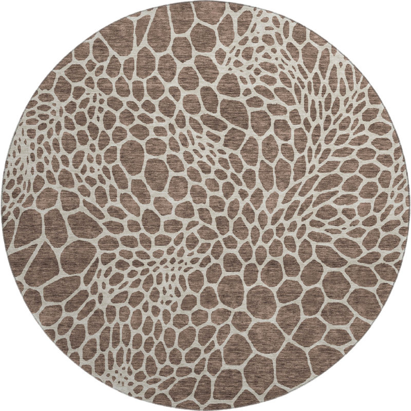 Premium Machine Washable Prisco Brown Rug, Round 8'