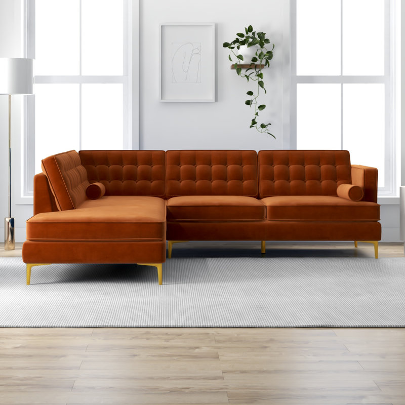 Canapé et chaise longue en velours Addilynn, Accoudoir à gauche (vu de face), Orange
