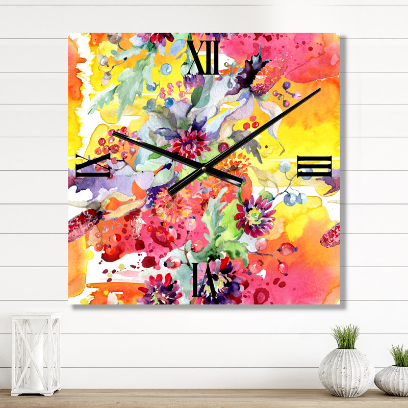 Horloge murale Vibrant Wild Spring Leaves and Wildflowers, Très grand