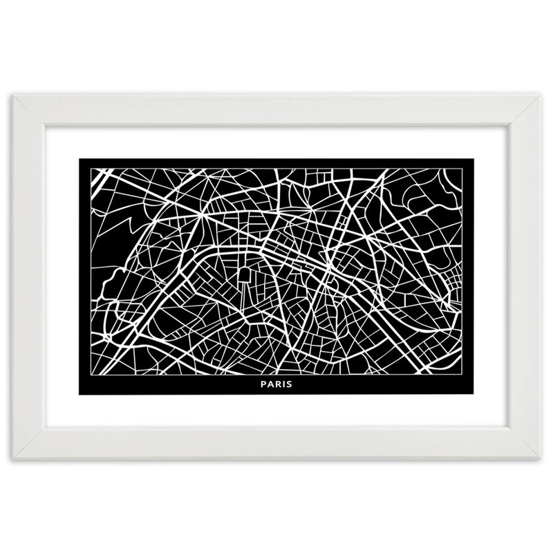 City Map Of Paris - Single Picture Frame Print, White, 70cm H x 100cm W