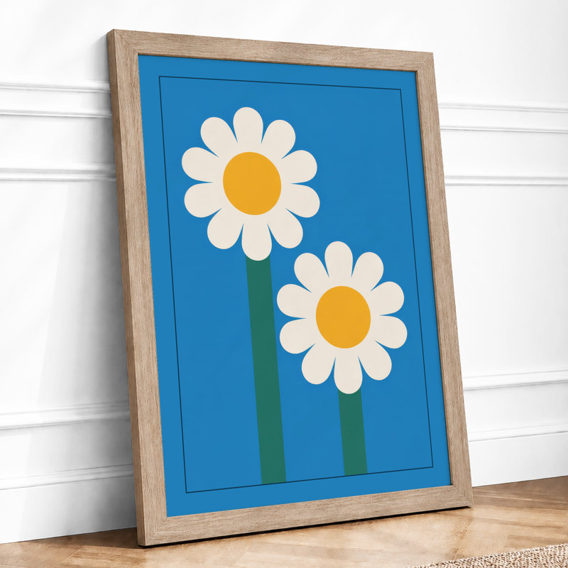 Twin Daisies Botanical - Framed Print, A2 - 59.4 x 42.0 cm, Oak
