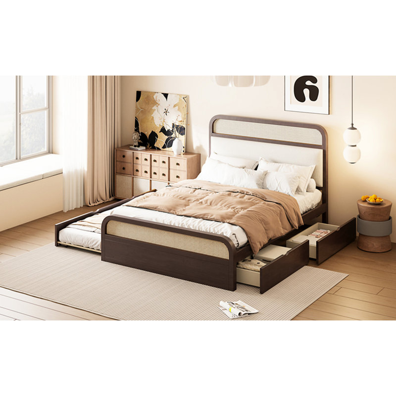 -Coloured Queen Platform Bed With Trundle And Storage Space Space Feature
