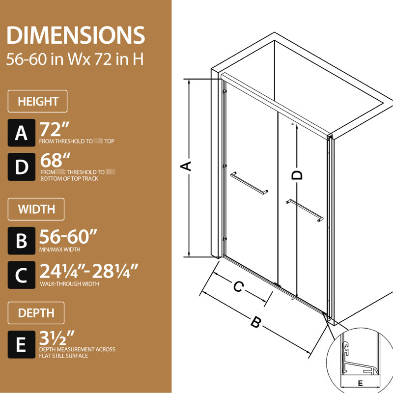 Aluminum Frame Double Sliding Shower Door, 60" Width, 72" Height, 1/4" (6mm) Tempered Glass With - Proof Film, Waterproof Design And Reversible, Bathroom Tall Door 6mm Clear Shatter Corrosion