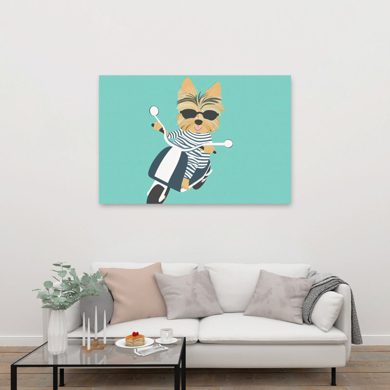 Cool Yorkie On Scooter Contemporary Dog Wall Art Print by Mathieu - Wrapped Canvas Print, 101.6cm H x 152.4cm W