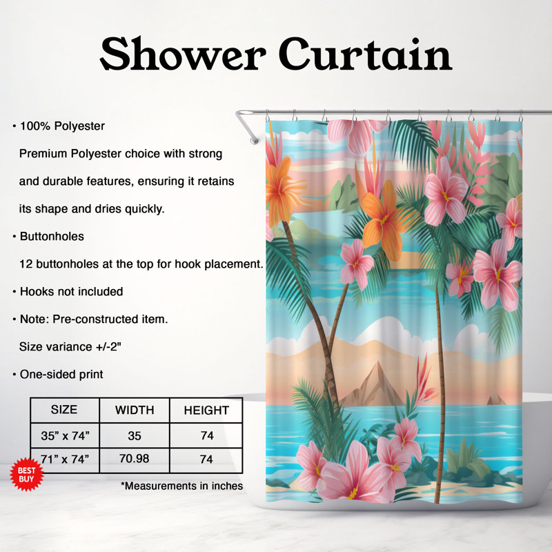 Land - Rideau de douche Premium, H 74 po x l 71 po