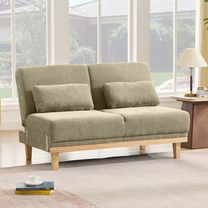 51.9''W Multi-Use Adjustable Chenille Loveseat Upholstery Futon Module, Khaki Chenille