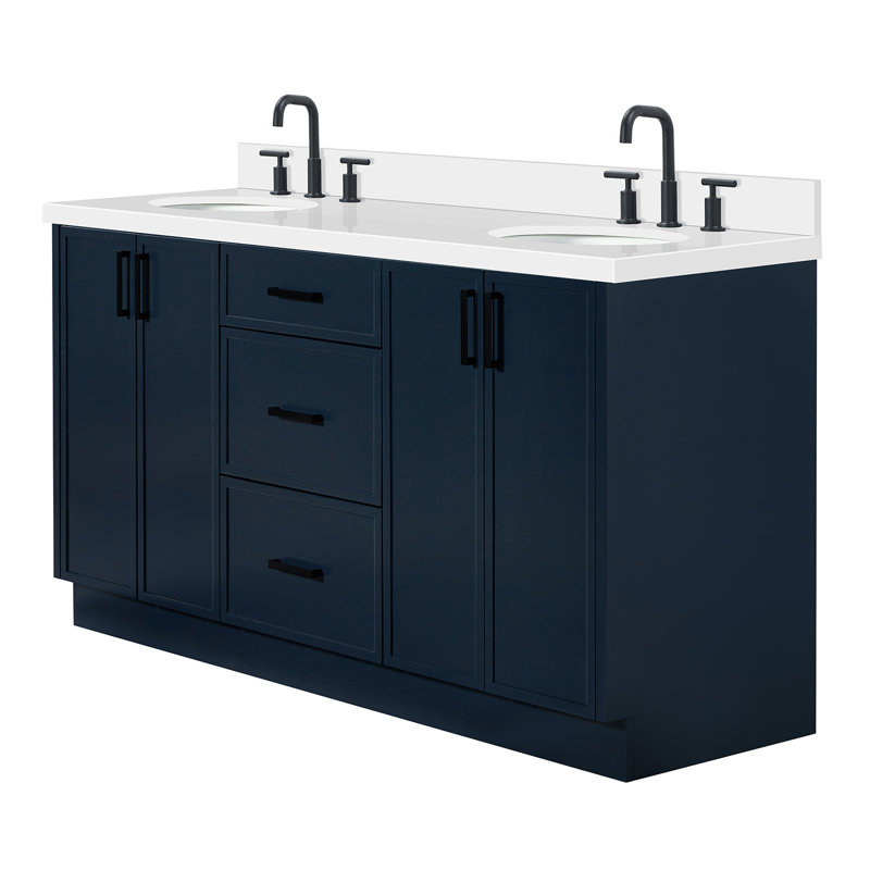 Ariel Kellie 67 Inch Double Oval Sink Bathroom Vanity With Pure Quartz Countertop, Gray
