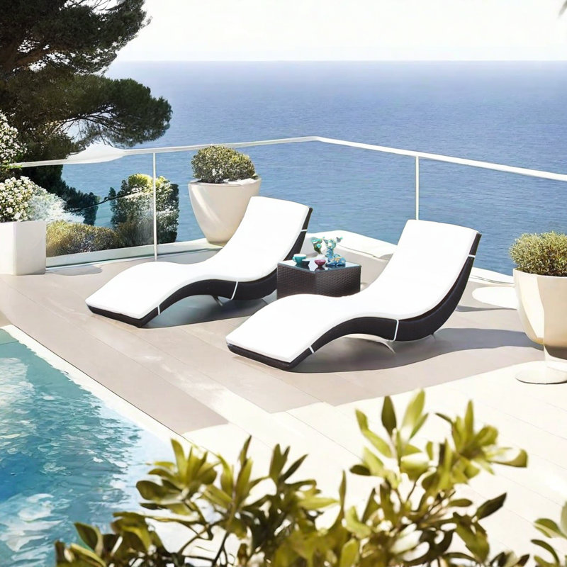 Handwoven Outdoor Chaise Lounge Outdoor Chaise Lounge Set with Table , Cushion Included