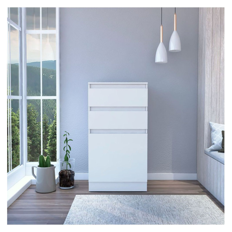 Commode H 43 po, armoire à bijoux, miroir, armoire à porte simple, deux tiroirs, blanc