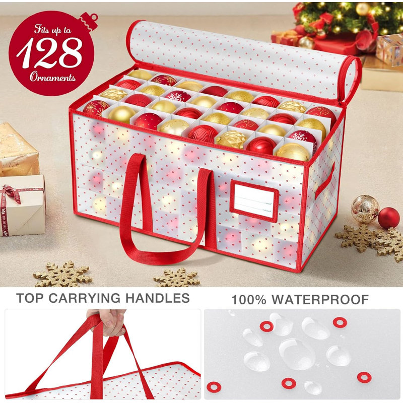 Red-edged Plastic Christmas Ornament Storage Organizer Box