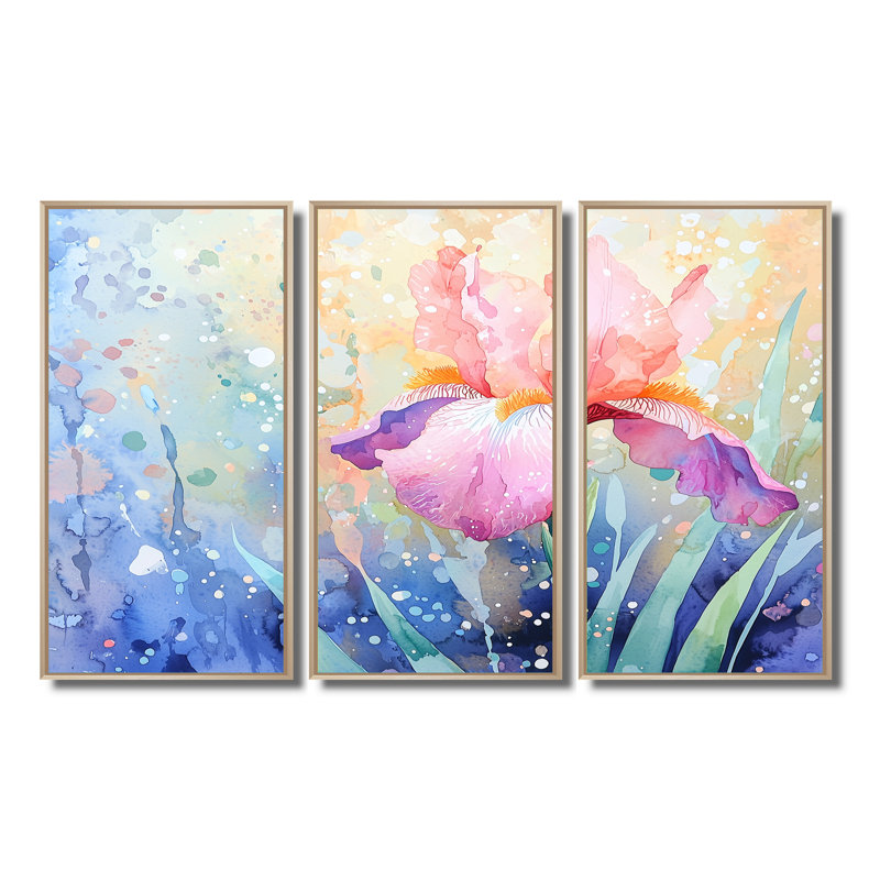 Adalise - ensemble d'art mural Iris, H 32 po x l 48 po, Reproduction avec cadre flottant, Naturel