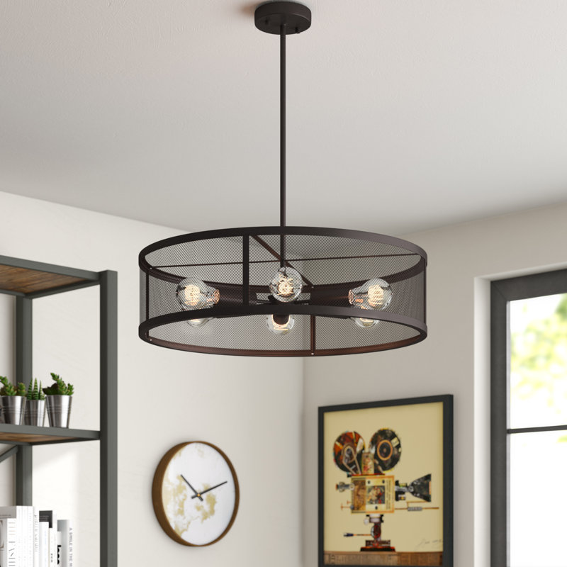 Lustre cylindrique unique et remarquable à 6 lumières Bennett, Bronze foncé