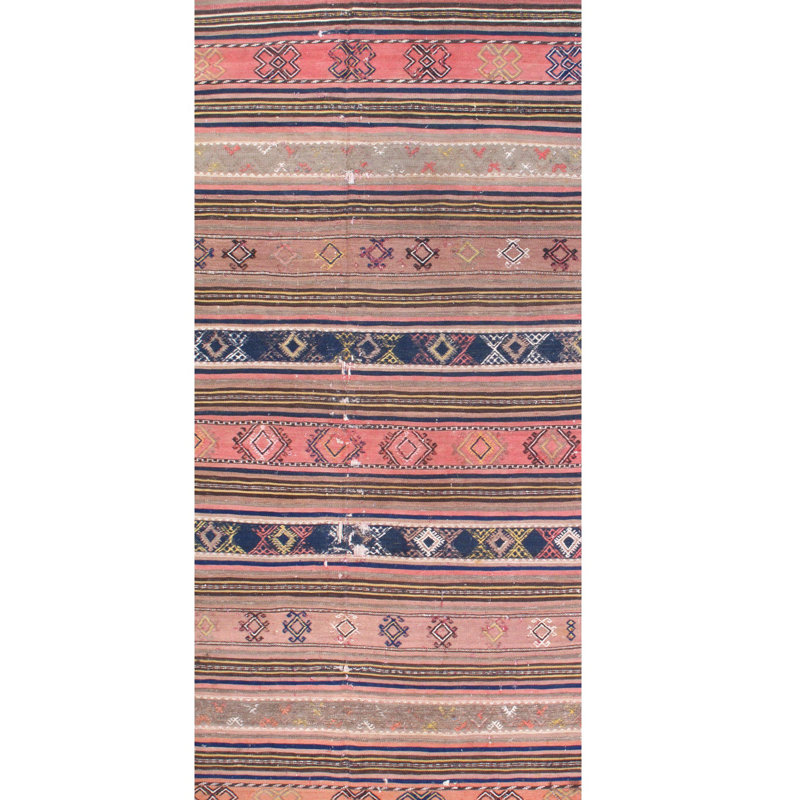 Tapis de zone en laine de couloir 4 pi 1 po x 9 pi 11 po one-of-kind-noué la années 1950 rose Gualtier