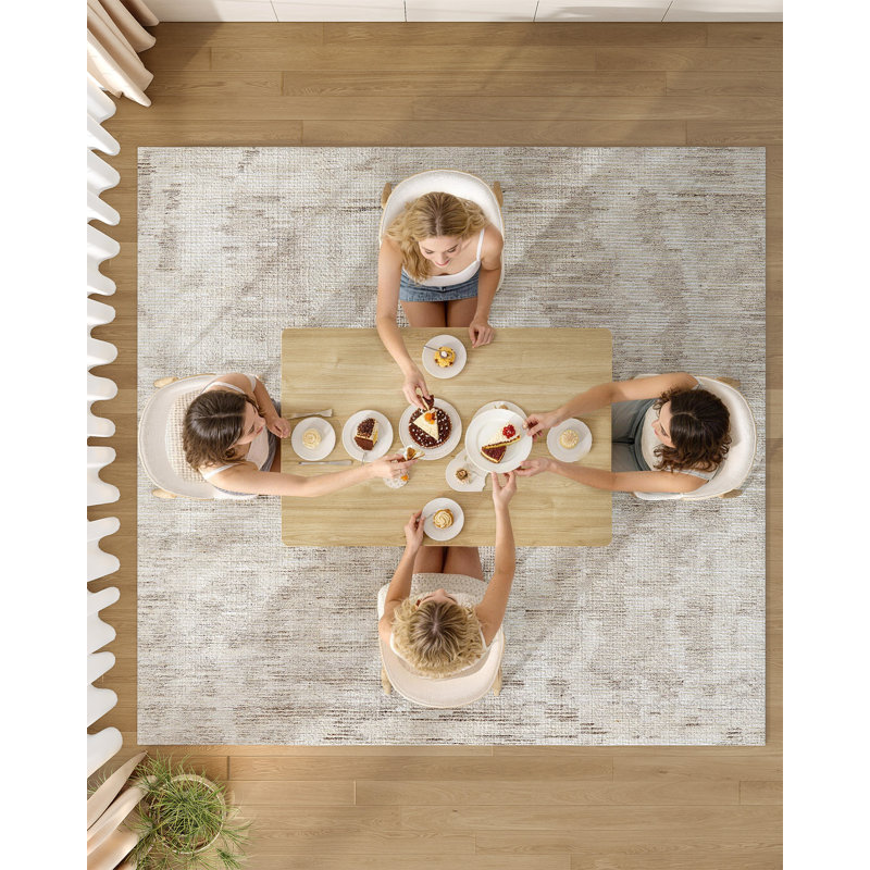 Solid Wood Base Dining Table, Brown and White