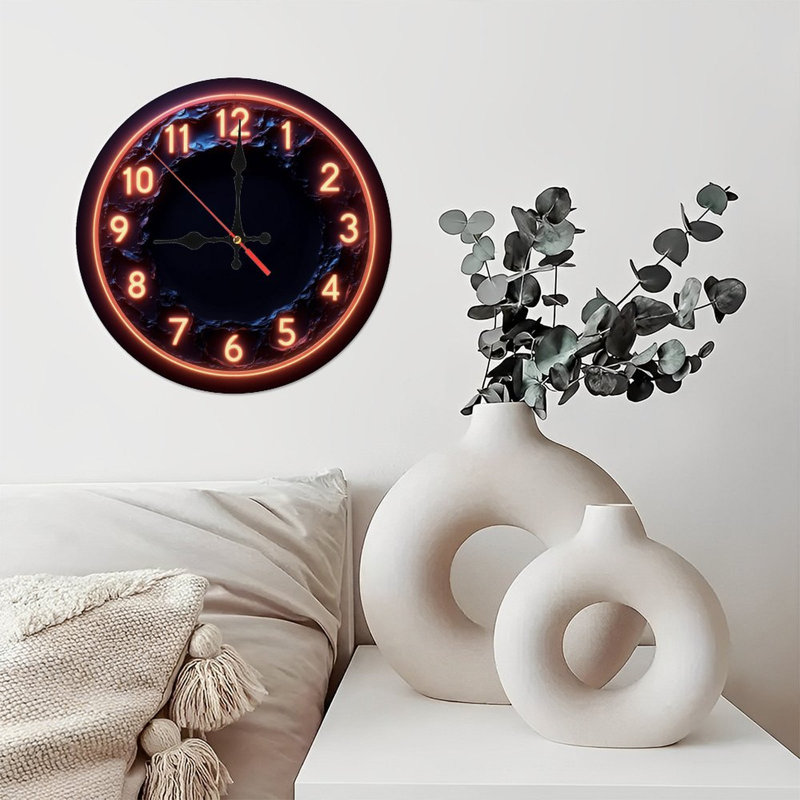Neon Style Clock Face With Textured Void