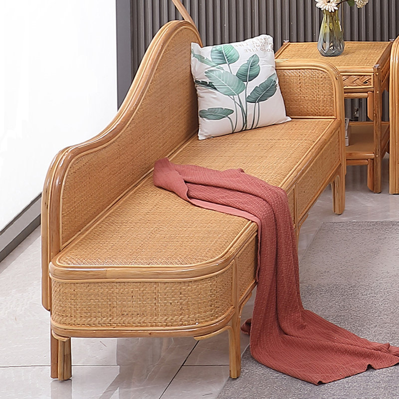 Chaise longue en rotin naturel tissé de qualité loisir, Accoudoir à droite (vu de face)