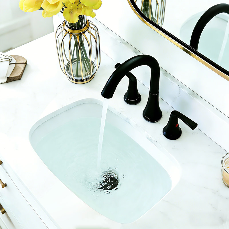 Robinet de salle de bain à large entraxe avec bonde, Noir mat
