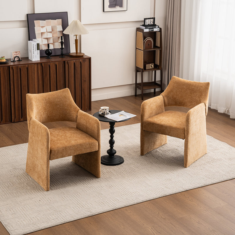Mid Century Upholstered Arm Accent Chair with High Back, Light Brown
