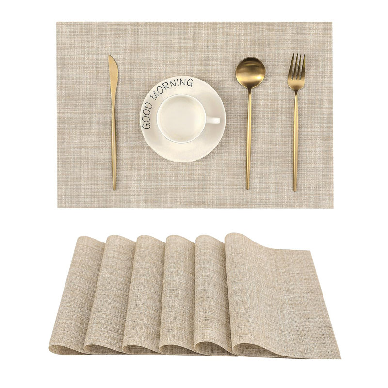 Beige Placemats Set Of 6 - Heat Resistant Non-Slip Place Mats