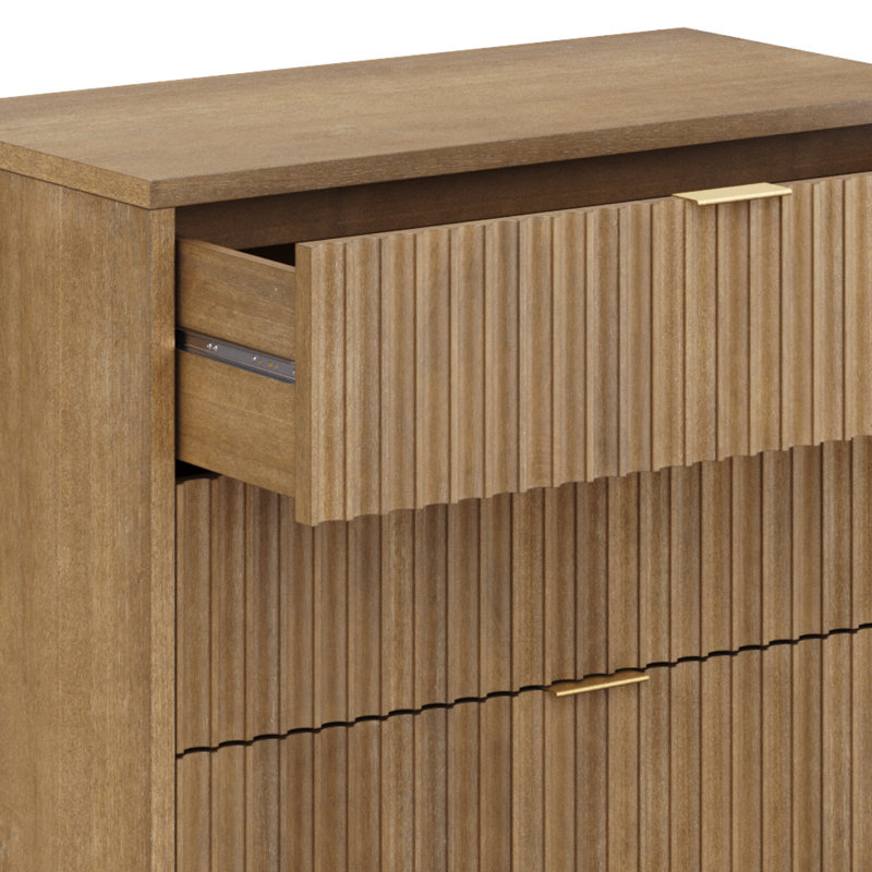 Carrera 3-Drawer Dresser With Solid Wood Frame And Fluted Details, Light Brown