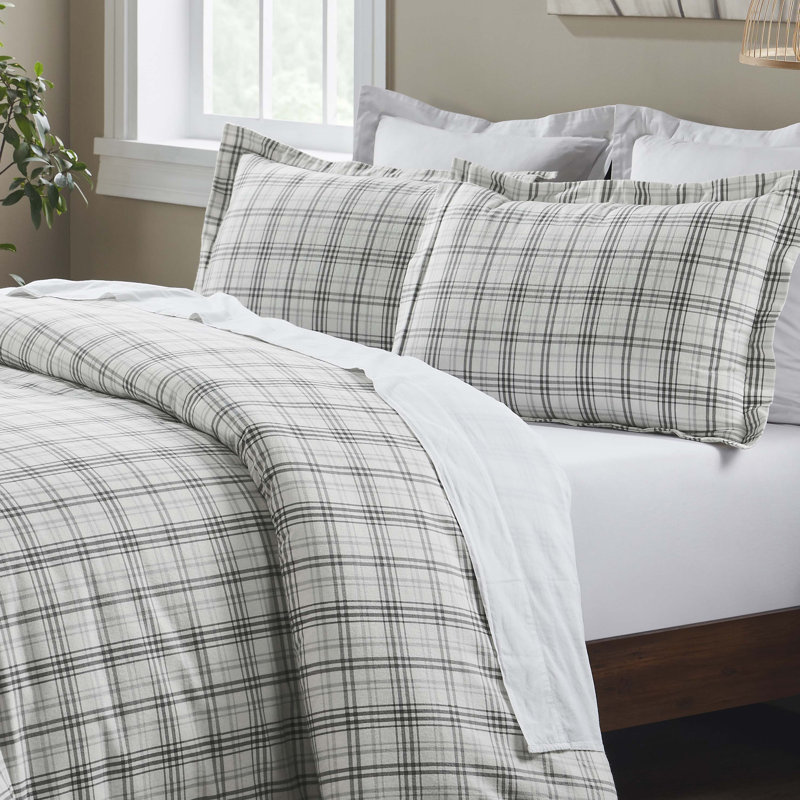Ensemble de housse de couette 100% coton écossais moderne, Housse de couette très grand / très grand califo, Gris anthracite