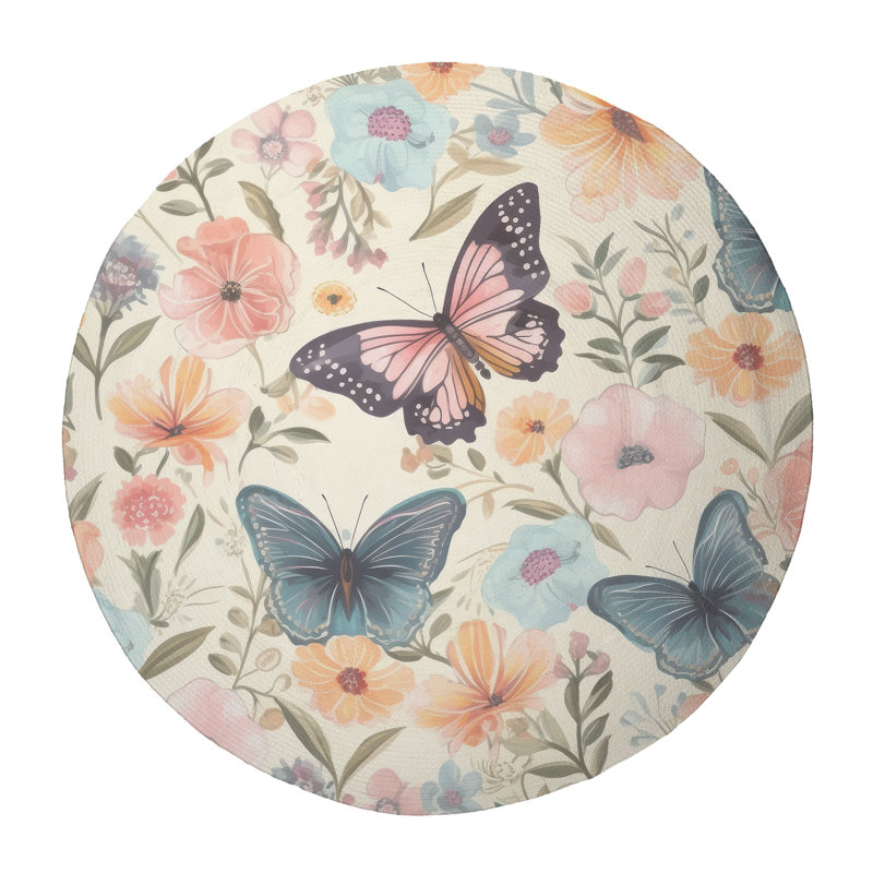 Tapis tressé à motif de fleurs flottantes, Rond 5 pi